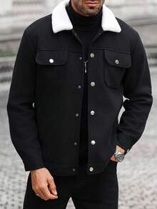 Manfinity CasualCool 男士纯色休闲长袖外套，适合秋冬季节穿着，黑色