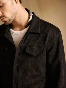 Mainfolk Camisa casual y versátil de unicolor para hombre, otoño - Negro - Ver 5