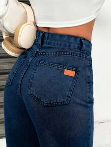 SHEIN Women's Loose Fit Casual Denim Jeans With Side Pockets And Wide-Leg Design - Medium Wash - View 3