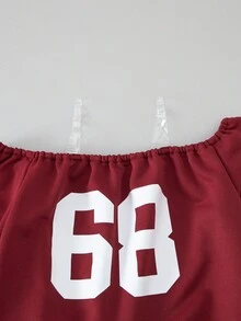 2pcs/Set Tween Girls' Off-Shoulder Sweatshirt And Loose Fit Sweatpants Casual Sports Suit, Autumn/Winter - Burgundy - View 7