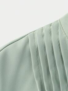 GlowEve Women's Elegant Crew Neck Pleated Front A-Line Midi Dress, Waist Cinched, Casual Commute Fashion, Green Long Sleeve - Pastel Green - View 6