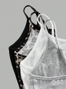 Girlism 少女涤纶修身背心，多色可选，适合叠穿和夏季休闲穿着。三件装，含胸罩，紧身设计，豹纹印花，适合秋冬季日常穿着、街头风、居家穿着。透气可爱，适合新年、日常穿着、庆祝活动、秋冬季穿着，舒适百搭，时尚有型。 - 彩色 - 查看 11