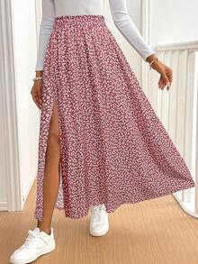 SHEIN Tall CURVE Váy suông hở gấu họa tiết hoa cỡ lớn dành cho nữ - Bụi hồng - Xem 5