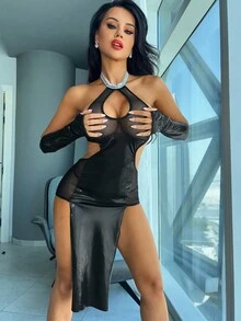 Spicy Aura 4pcs Women's Sexy Lingerie Set For Halloween - Black - View 2