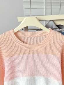 كنزة صوفية كنزة طويلة الأكمام بألوان متباينة للفتيات المراهقات، قياس فضفاض، مناسبة للربيع والخريف والشتاء، يمكن ارتداؤها مع معطف مبطن في فصل الشتاء وأعياد الميلاد وعيد الهالوين، كارديجان شتوي للأطفال الصغار، سترات وكنزات خريفية - متعدد الألوان - مشاهدة 5