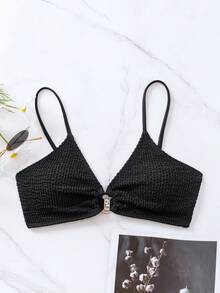 Swim Basics 夏季海滩环扣式吊带比基尼上衣黑色比基尼上衣黑色胸罩内置胸罩上衣女士胸罩女士胸罩 - 黑色 - 查看 4