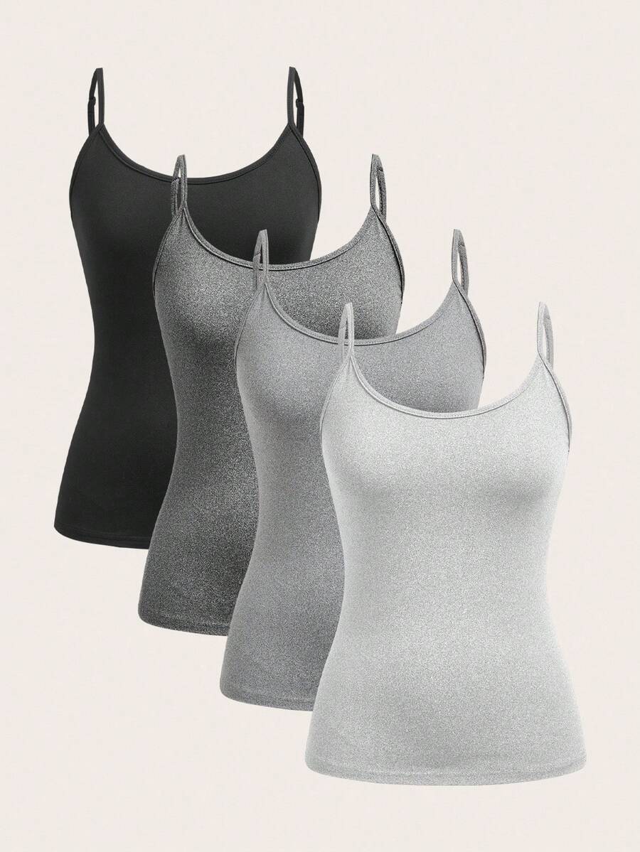 SHEIN EZwear Bộ 4 áo ba lỗ đơn giản, thoải mái, tối giản dành cho nữ, thích hợp cho mùa hè - Nhiều màu - Xem 1