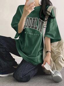 DAZY 女式宽松字母印花T恤超大码T恤、图案T恤