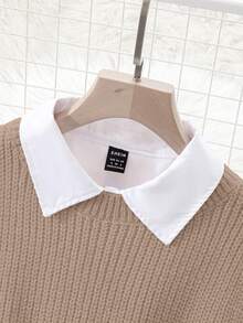 Airaco 2 件春季白色灯笼袖衬衫和宽松开襟背心毛衣套装女士 - 駝色 - 查看 4