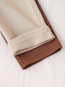 2 pièces Pantalons larges à jambes amples doublés thermiques gris et noirs pour bébés garçons, taille à cordon de serrage contrastant, polyvalents et décontractés pour l'école, la maison, les sorties, mode pour l'automne/l'hiver - Kaki - Voir 4