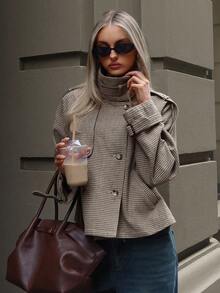 Aloruh Women's Fall/Winter Fashion Chic Casual Loose Houndstooth Patterned Jacket,Women's Winter Jacket,Fall Clothes For Women,Cozy Fall And Winter Clothes For Women - Khaki - View 1