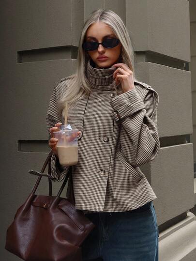 Aloruh Women's Fall/Winter Fashion Chic Casual Loose Houndstooth Patterned Jacket,Women's Winter Jacket,Fall Clothes For Women,Cozy Fall And Winter Clothes For Women