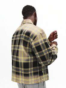 SUMWON Chaqueta de cuadros con estampado de galaxia, cuello con botones, efecto brillante, estilo casual y oversize para otoño e invierno - Caqui - Ver 4