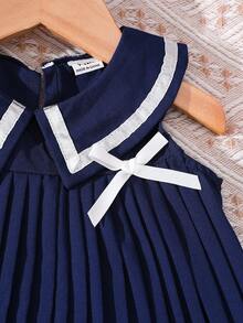 Elladie kids Baby Girls Casual Cute Colorblock Pleated Dress - Royal Blue - View 3
