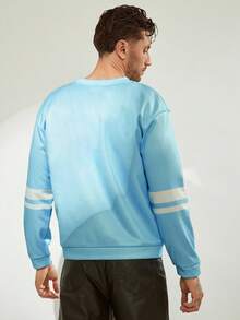 FeverCity Men's Casual Slogan Print V-Neck Long Sleeve Pullover Sweatshirt, Autumn, For Fall Winter - Blue - View 2