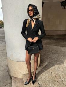 SHEIN BAE Women's Fall/Winter Tweed Shimmer Fabric Elegant Blazer Dress, Sophisticated Blazer , Dress For Women, Blazer Dress For Women,Date Night Outfits, Party Suit Dresses