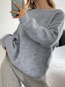 DAZY Oversized Slouchy Relaxed Fit Sweater For Women, Autumn/Winter - Grey - View 6