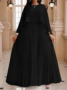 Fleurora 加大码纯色百褶连衣裙，时尚夏季教堂连衣裙，女士节日服装 - 黑色 - 查看 6