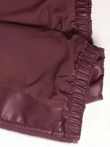 Chaqueta corta de cuero sintético con cremallera para mujer, ropa de mujer de otoño, chaqueta de cuero, chaqueta corta, chaqueta bomber de mujer, ropa exterior de mujer, chaqueta marrón - Burdeos - Ver 10