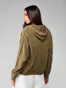 MISSGUIDED Women Zip Up Knitted Hooded Sweatshirt Casual Fall Winter Sweater With Drawstring Knitwear Cozy Loungewear Oversized Cardigan - Brown - View 3