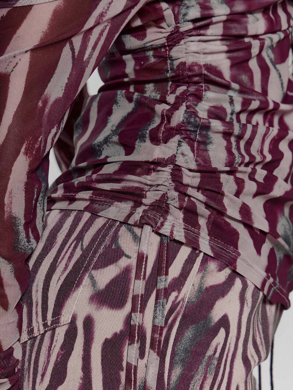 Top asimétrico con cuello de capucha, estampado de malla, con pliegues laterales, sexy para salir, otoño, noche, lindo, ropa de calle, elegante, vacaciones, fiesta, primavera, verano