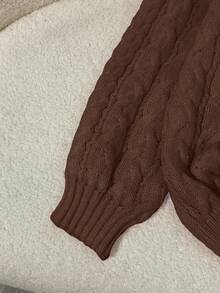 Franclia 全新宽松柔软甜美粉色休闲设计 V 领粗针织套头衫，适合女士，百搭 - 咖啡棕 - 查看 5