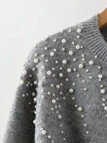 GlowEve Women Faux Pearl Decor Button Front Long Sleeve Top And Skirt Sweater Set