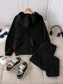 Sparklyn 2pcs/Set Teen Girl Hoodie Sweatshirt & Sweatpants Outfit, Zipper Closure, Cute Bear Cartoon Print, Casual Basic Suitable For Home, Street, Daily Wear, Outing, Autumn/Winter Cute Clothing Y2k Clothes Boys Set Clothes Set Teen Teen Boy 2 Piece Set Teen Hoodie Set - Multicolor - View 2