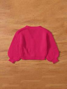 SHEIN 休闲纯色长袖纽扣前开衫女婴秋冬装 - 玫紅色 - 查看 2