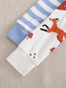 Young Boy Animal Print Striped Jumpsuit Snug Fit Pajamas - Multicolor - View 6