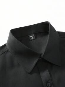 Manfinity Bizformal Men Solid Long Sleeve Stretch Wrinkle-Free Formal Shirt, Business Casual Button Down Black Dress Shirt, Fall, Ceremony - Black - View 7