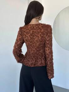 Firerie Áo cánh nữ dáng rộng, thời trang công sở tối giản, thanh lịch, lãng mạn, thường ngày, đi làm, màu xanh quân đội, vải họa tiết cắt xẻ, tay áo xòe, nơ, viền bèo nhún, vừa vặn, giáo viên, sân bay, trang phục ngoài trời, trở lại trường, mùa thu cho nữ, áo sơ mi dễ thương, công sở - xanh quân đội - Xem 7