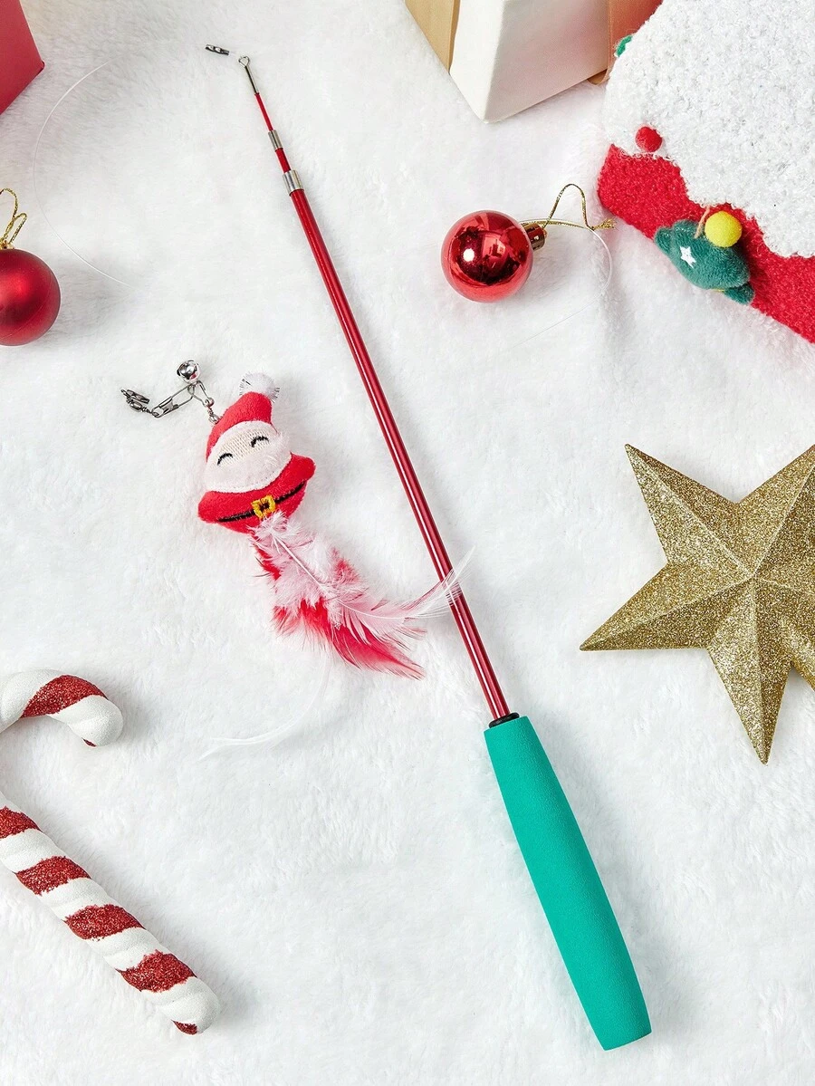 PETSIN 1Pc Three Section Retractable Christmas Cat With A Replacement Head - red-green - View 1