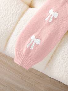 Souflis Souflis Young Girl 1 Piece Sweet Bow-Embroidered Cardigan, V-Neck Open Front Cardigan, Lightweight Cardigan For School & Weekend Outings, Spring/Fall Cute