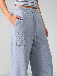 MISSGUIDED 宽腿慢跑运动裤家居服高腰休闲舒适法式毛圈布标志压花抽绳松紧腰宽松冬秋季裤子 - 灰色 - 查看 3
