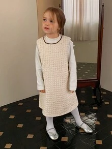 DAZY Young Girls Sequin Embellished Korean Style Round Neck Sleeveless Midi Party Birthday Dress - White - View 6