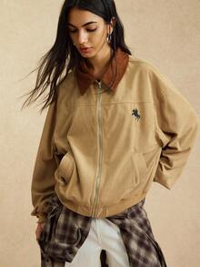 Easelle 秋季女式校服休闲拼色领夹克 - 彩色 - 查看 4