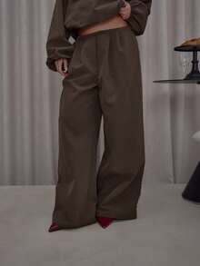 MUSERA 褶皱尼龙弹力腰宽松运动裤，街头风可爱优雅休闲性感外出秋季太妃糖色优雅冬季派对 - 咖啡棕 - 查看 3