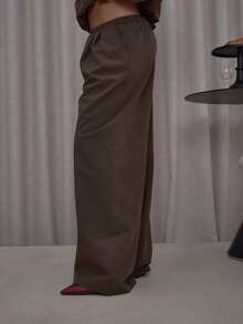 MUSERA 褶皱尼龙弹力腰宽松运动裤，街头风可爱优雅休闲性感外出秋季太妃糖色优雅冬季派对 - 咖啡棕 - 查看 4