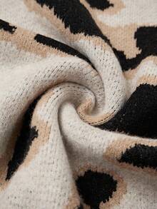 SHEIN PETITE Autumn/Winter Leopard Print Polo Collar Ruffle Hem Fitted Short Women Sweater Dress