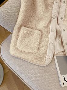 Resyla Áo khoác ngắn không tay thiết kế tối giản màu trơn dành cho nữ, đa năng cho mùa thu/đông - Màu be - Xem 6