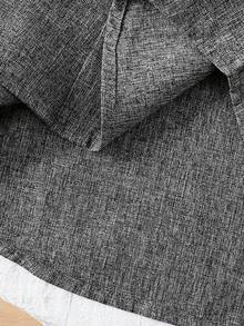 SHEIN 1 件 Tween 男童中式立领纯蓝色休闲短袖衬衫，春夏