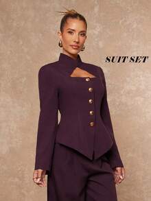 Lumalex Bộ đồ nữ mùa thu đông sang trọng, thích hợp cho các buổi tụ họp, tiệc tùng, lễ hội, đi chơi, du lịch, tiệc ngoài trời, tiệc cưới, lễ trưởng thành, cổ đứng, khoét eo, khuy kim loại, ống quần thẳng. Bộ đồ nữ tay dài sang trọng, dự tiệc prom, lễ Al-Adha, năm mới, trang phục ấm áp mùa thu đông cho nữ. - Màu Đỏ Sâu - Xem 9