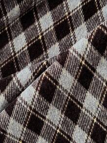 Elamini 不对称领口无袖菱形格子连衣裙 - 卡其色 - 查看 5