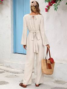 Vivid Eden Outdoor Casual Pants For Autumn And Winter Date Outings, Women's Autumn And Winter Casual Pants With Crossed Waist Belts And Strap Fastening For Relaxed Texture Fabric, Long-Sleeved Outdoor Casual Pants For Vacation In Autumn And Winter, School Clothing, Very Simple Outfit, Women's Country Clothing, Office Wear, Old Money Outfit, Teacher Outfit, Date Outfit, Graduation Season, Long Sleeve Jumpsuits For Woman - Multicolor - View 2