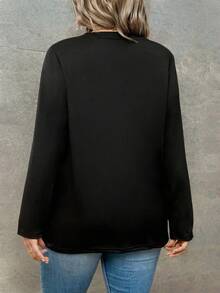 EMERY ROSE 女式复古 66 号公路图案 T 恤，女式休闲长袖 T 恤，带标语印花，春夏，可机洗 - 黑色 - 查看 2