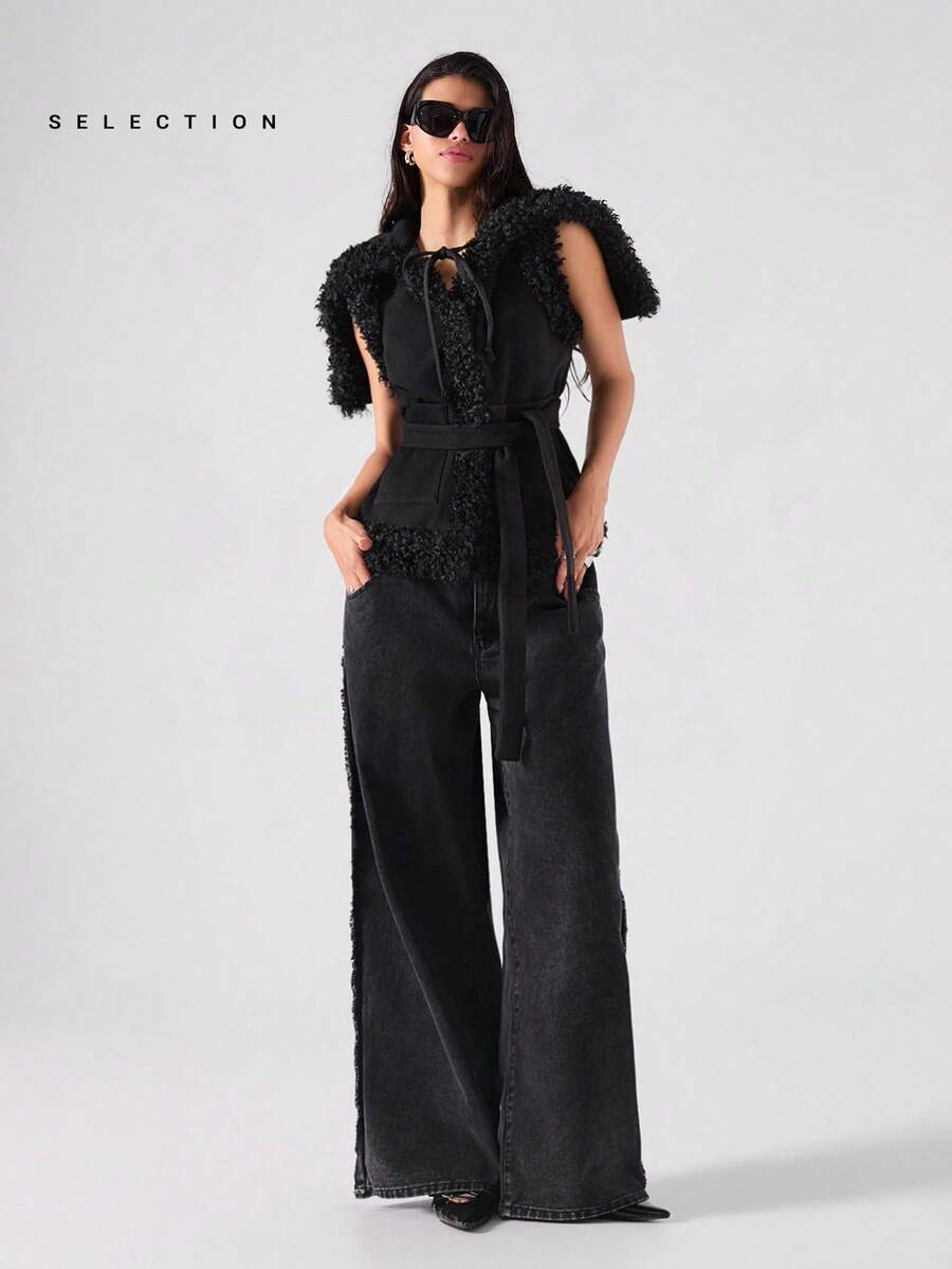 LYSMO SELECTION 2025 Nueva llegada Chaqueta de chaleco minimalista de moda para mujer de otoño/invierno con capa exterior y forro de piel sintética, diseño de cinturón en la cintura, capucha con capucha desmontable que se convierte en una solapa, diseño multifuncional, bolsillos grandes. Perfecto tanto para el transporte urbano como para atuendos casuales diarios, cálido y cómodo, que muestra un estilo premium, práctico para el uso diario.