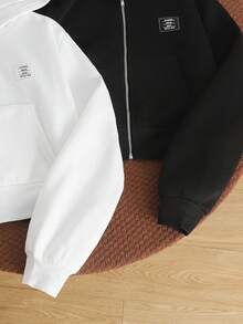 SHEIN 2件套 少女宽松休闲黑色连帽拉链卫衣 少女拉链卫衣 纯色卫衣 Y2K卫衣 青少年尺码卫衣 秋冬女童服装 - 彩色 - 查看 4