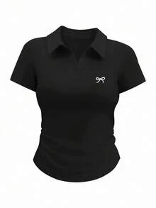 Rina Fox 女士休闲百搭简约蝴蝶结印花短袖 T 恤