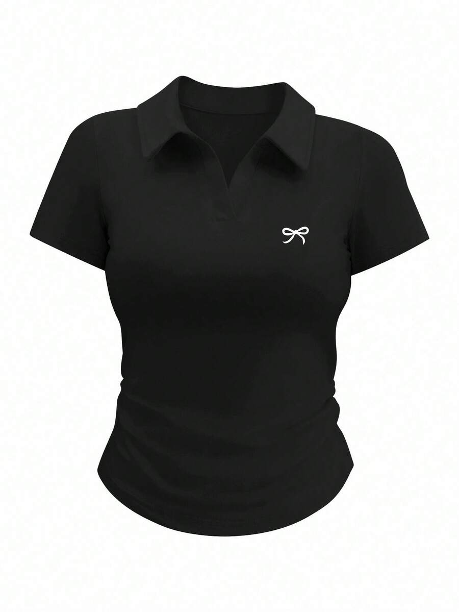 Rina Fox 女士休闲百搭简约蝴蝶结印花短袖 T 恤